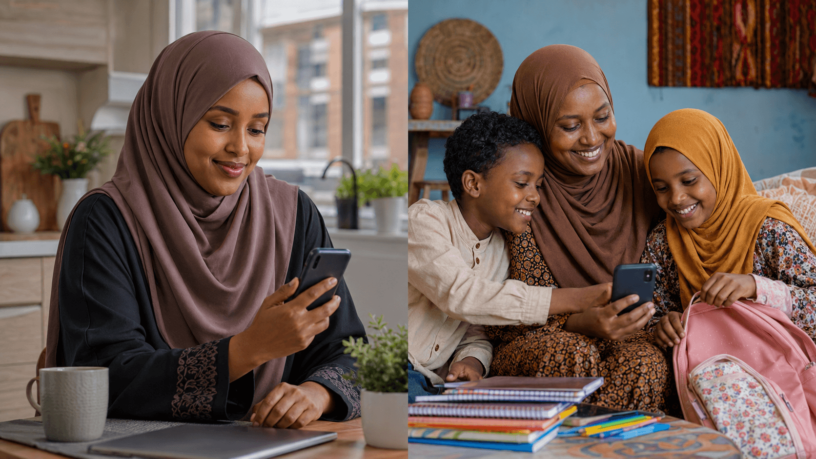 Families using phones across two homes